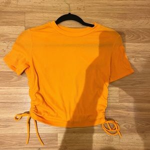 orange ribbed ruched top